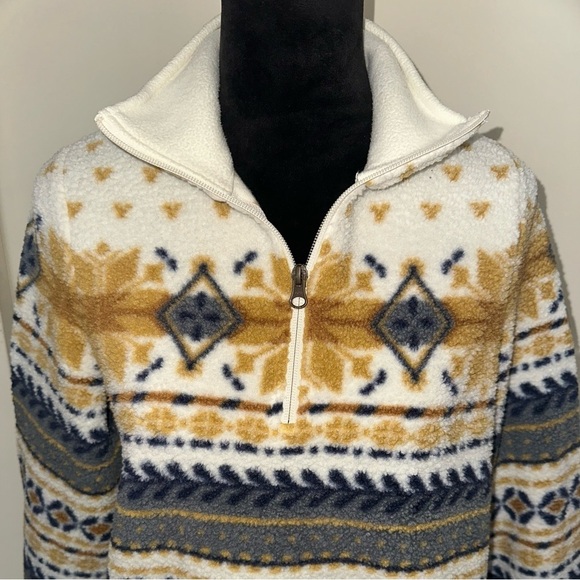 LL BEAN Women’s Ivory Nordic Aztec Print Fleece 1/4 Zip Pullover -  Size S - Picture 2 of 7